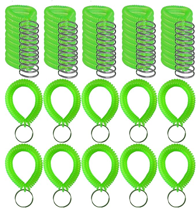 10 Pieces Wrist Coil Keychain Spiral Key Ring, Clear Green | Wristband Bracelet Key Holder for Pool Gym ID Badge