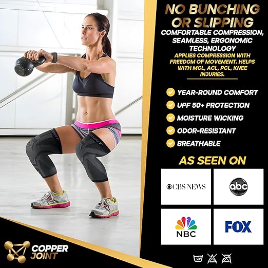 CopperJoint Pull On Knee Brace Women & Men Workout - Copper Infused Knee Sleeves for Men, Elastic Compression Knees Support Braces for Fitness, Volleyball, Basketball, Running, Sports - Small