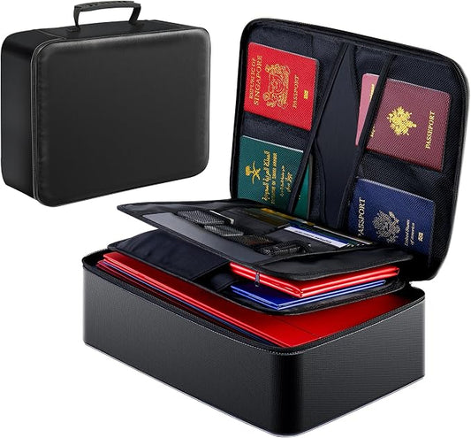 GIANTLUMl Document Bag with Lock,Fireproof 3-Layer File Storage Case with Water-Resistant Zipper,Document Safe Portable Travel Home Organizer Bag for Laptop,Home&Office,Certificates,Gifts for Him