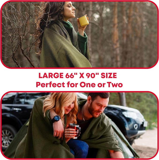 Olive Drab Green Warm Fire Retardant Blanket, 66" x 90" (80% Wool)-US Military Style