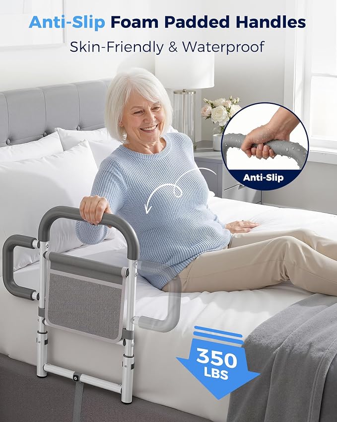 ONTHEWEI Bed Rails for Elderly Adults Safety, Bed Cane with Double Non-Slip Handle & Storage Pouch, Bed Assist Rails for Seniors and Post-Surgery Reduce Falls & Support Independence, Fits Most Bed