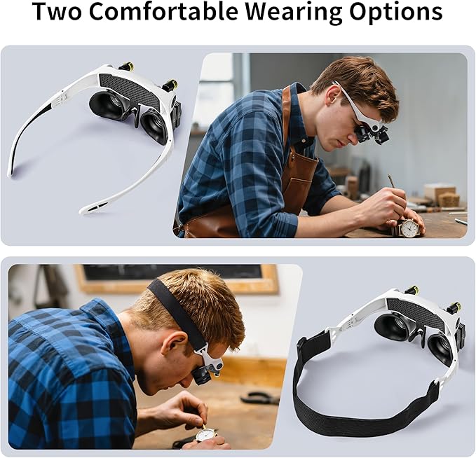 JARLINK Magnifying Glasses with LED Light, Hands Free Magnifier with 14 Interchangeable Lenses 3X 4X 5X 6X 7X 10X 15X, Magnifying Glasses for Close Work, Crafts, Jewelry, Electronics Repair (Black)