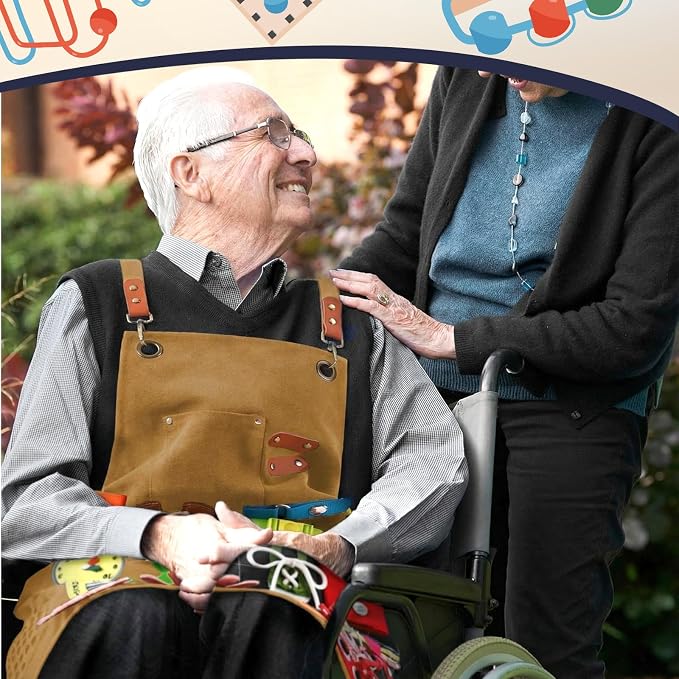 Shyyween Fidget Apron for Elderly Fidget Blanket for Dementia Alzheimer's Therapy Activity Apron Anxiety Relief supplies(Camel)