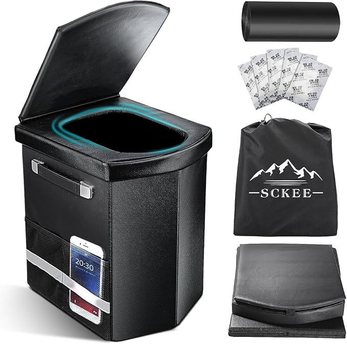 Sckee 2026 Upgraded XL Portable Toilet for Adults,Tall Camping Toilet with Lid and Convenient Carry Bag, Portable Potty for Camping, Hiking, Car Travel,Truck, RV, Boating, Road Trips, Beach