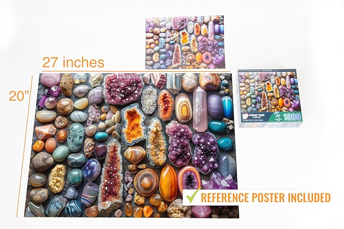 Adult Jigsaw Puzzle 1000 Piece Healing Stones | Features colorful crystals and chakra healing stones. Challenging. Great for game nights on a table, puzzleboard, or floor.