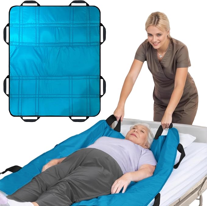 Upgraded 3-Layer Comfort Positioning Bed Pad with Handles Washable Waterproof Transfer Board for Turning Moving Patient Inconvenience Care Transfer Sheet, 48" x 40", Large, Aqua Teal