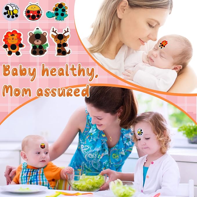 Weewooday 12 Pcs Stick-on Fever Stickers Forehead Temperature Monitoring Patch Cartoon Stickers Thermometer Strips for Kids