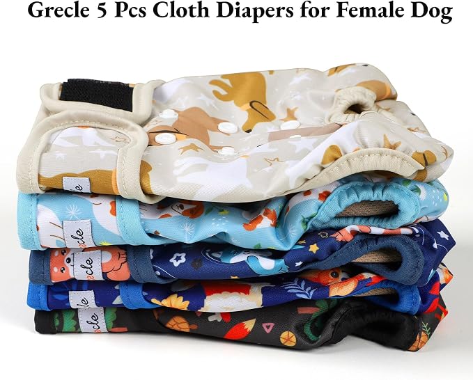 Female Dog Diapers 5Pcs - Premium Reusable Diapers for Doggie in Heat - Highly Absorbent Dog Diapers Female for Pet Incontinence with Adjustable Snaps, XL