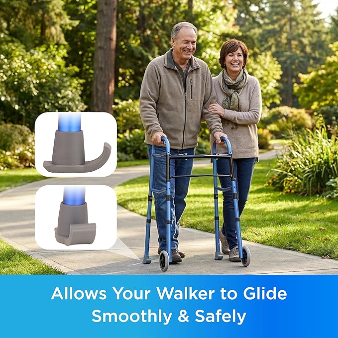 NOVA Walker Skis Glides for Folding Walkers 4 Skis, Universal Walker Accessories, Tennis Ball Replacement, Durable Easy-Glide Mobility Aid, Two Pairs (4 Skis), Gray