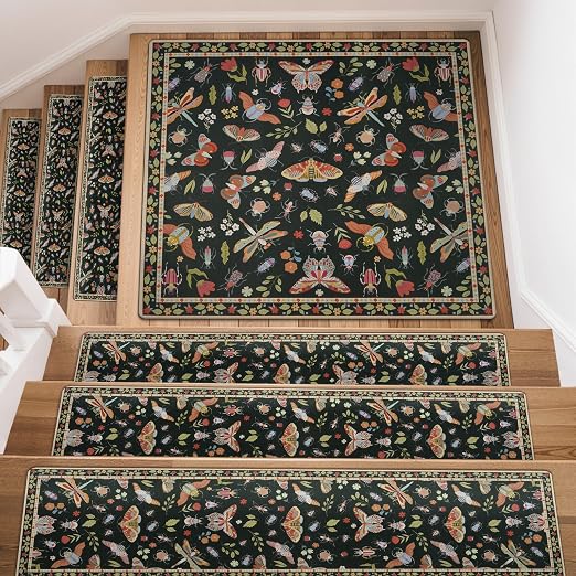 OJIA Insect Stair Treads Matching Mat for Wooden Steps 31"x31" Landing Mat | Square Stair Treads Rubber Anti-Slip Stair Carpet Landing Mat Stair Rugs, Black