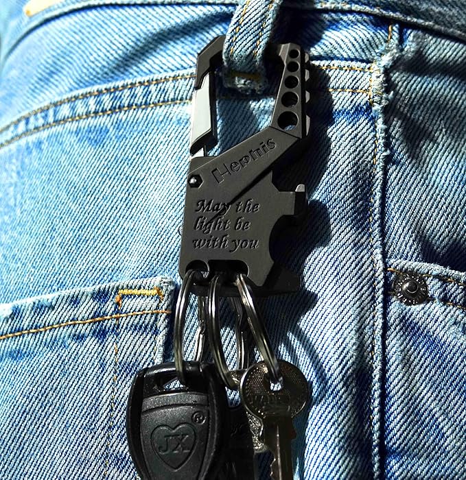 Skull Heavy Duty Key Chain,Car Emergency Escape Tool, Seat belt Cutter,Bottle Opener,Carabiner Car Key Chains