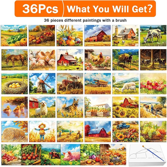 36Pcs Dementia Activities for Seniors,Reusable Water Coloring Set for Dementia Memories Activities, Adults Seniors Toys Games with Painting Brush Drawing Gifts (Farm)