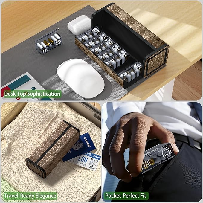 Aesthetic Pill Organizer 7 Day AM PM, Discreet 2 Times a Day Weekly Pill Box with Double Protection Shell, Large Capacity Portable Vitamin Case for Travel Meds & Medicine Organizer (Gold)