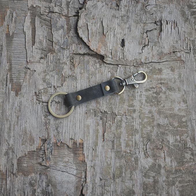 Genuine Leather Keychain Walnut Leather Key Holder Mens Belt Key Chain Ring Fob