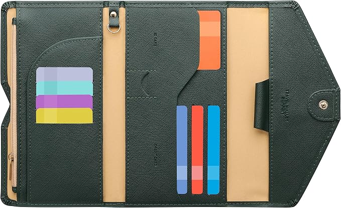 Passport Holder Travel Wallet Organizer for Women,Dark Olives | RFID secure, 6 card slots, 35 sim pockets, passport holder with zip-around wallet, slim fit for women travelers.