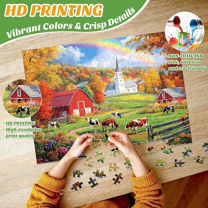300 Piece Puzzles for Kids, Farm Cow Jigsaw Puzzles 300 Pieces for Adults | Natural Scenery Puzzles Ages 8-10 Adult Puzzle Challenge Game Gift Toy for Puzzle Enthusiasts Home Decor Gift Toy 20.5x15IN