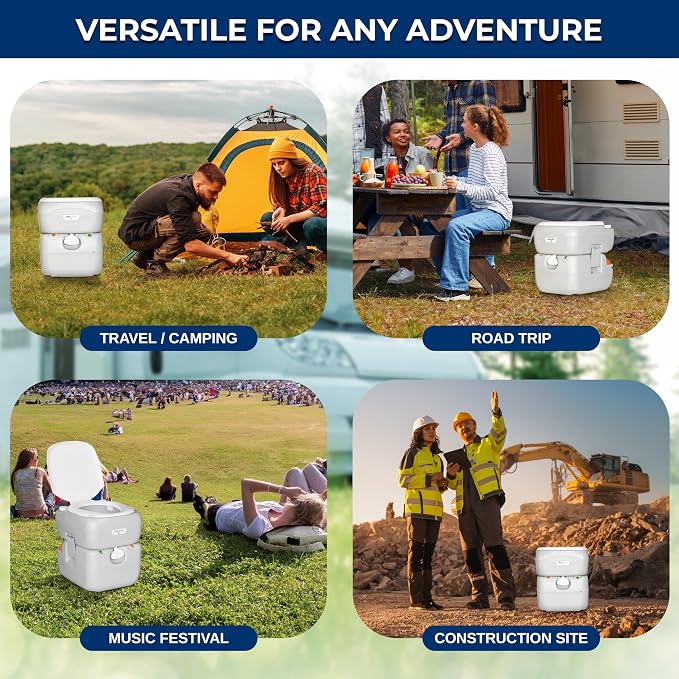 SereneLife 5.8 Gal Portable Camping Toilet For Adults, 120+ Flushes Porta Potty Camp Toilet with Detachable Waste Tank, Level Indicator, Carry Bag, Suitable for Camping, Hiking, and Boating