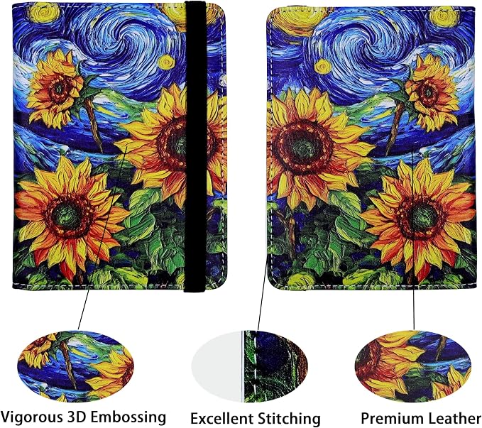 Passport Holder for Women and Men PU Leather Passport Cover for Travel (Sunflower)