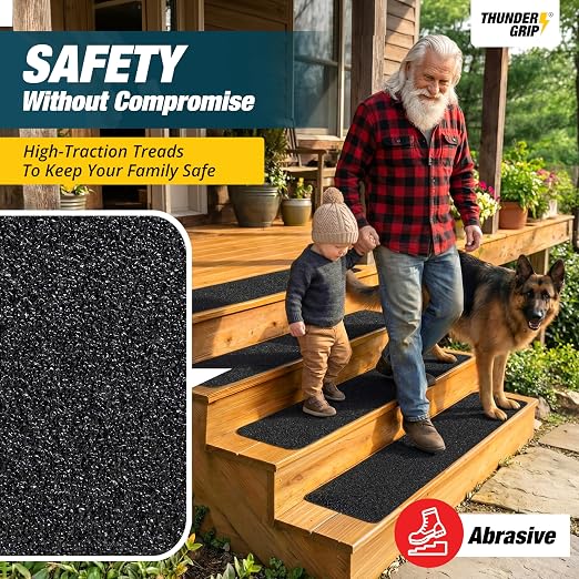 Outdoor Stair Treads Non-Slip 30" x 8" 8-Pack Waterproof 80-Grit Grip Tape