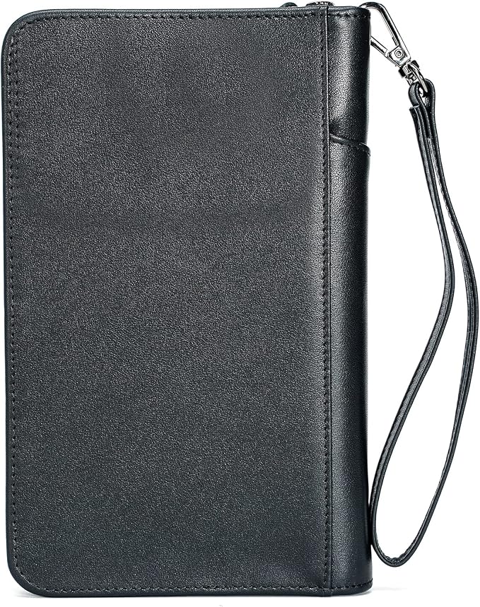 Polare Full Grain Leather Passport Holder Cover Case for Men and Women RFID Blocking Family Travel Wallet Holds 6 Passports (Black)