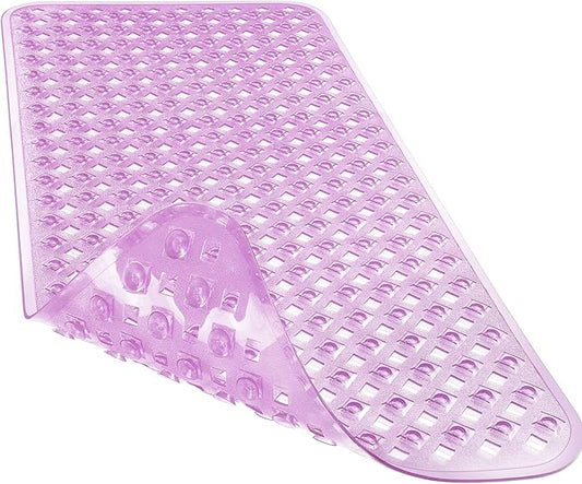 Yimobra Non Slip Bath Mat, Super Strong Suction Cups,34.5"x15.5"Long Tub Mat with Drain Holes, Machine Washable Fast Draining Shower Mats, Bathroom Essentials,Clear Purple