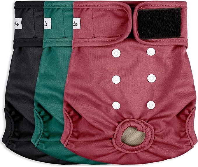 3 Pack Female Dog Diapers - Reusable Diapers for Doggie in Heat - Highly Absorbent Dog Diapers Female for Pet Incontinence with Adjustable Snaps (Red,Grreen,Black, XXL)