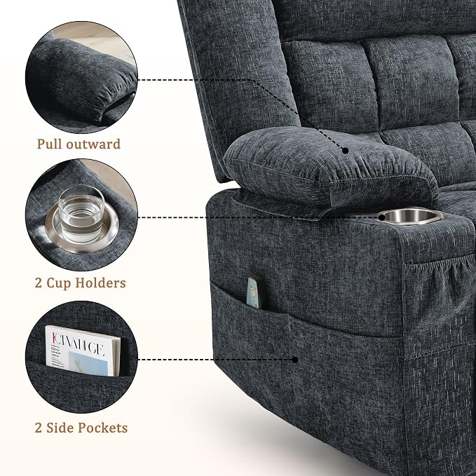 Korser Recliner Chair for Adults, Wall Hugger RV Recliner with Massage and Heating, Zero-Gravity Recliners, Electric Power Recliner Chair for Living Room, Bedroom, Home, Theater Seating (Darkgrey)