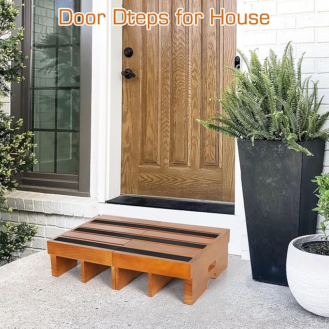 Wooden Step Stool, 6.5" One Step Stool, Non-Slip Outdoor Steps, Heavy Duty Wooden Platform Mobility Step, Half Steps for Seniors Adults with Bad Knee (6.5" Height)