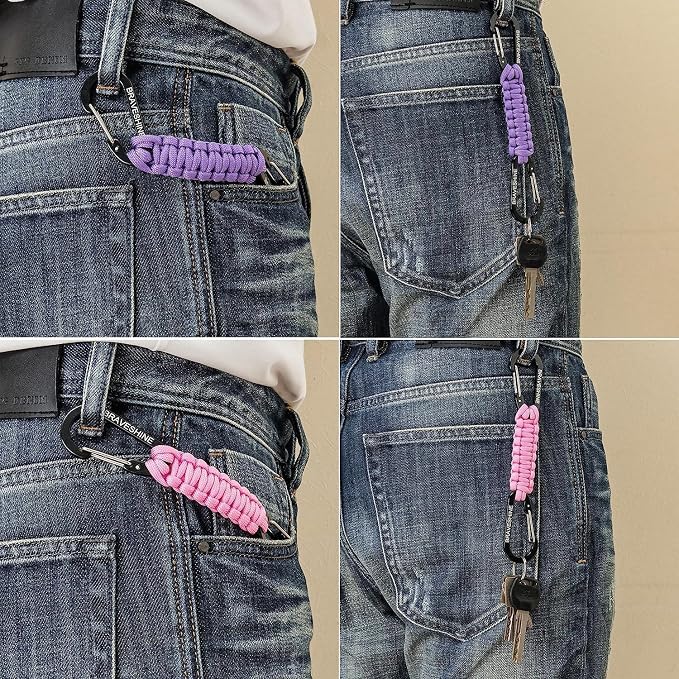 BRAVESHINE Paracord Keychain Carabiner Clip | D Ring Hanger Lanyard Hook | 7.3inch Long | for Stroller, Water Bottle, Key, Backpacks, Men, Women, Luggage, Car Seat Headrest, Fence, Bag Charms