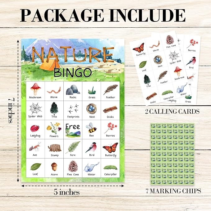 Nature Bingo Game Cards, Forest Trip Bingo Games for Adults, Natural Cards Supplies, Camping Field Birthday Party Decor Favors, Card Gifts for Hiker Women Friends Family Holiday, 05