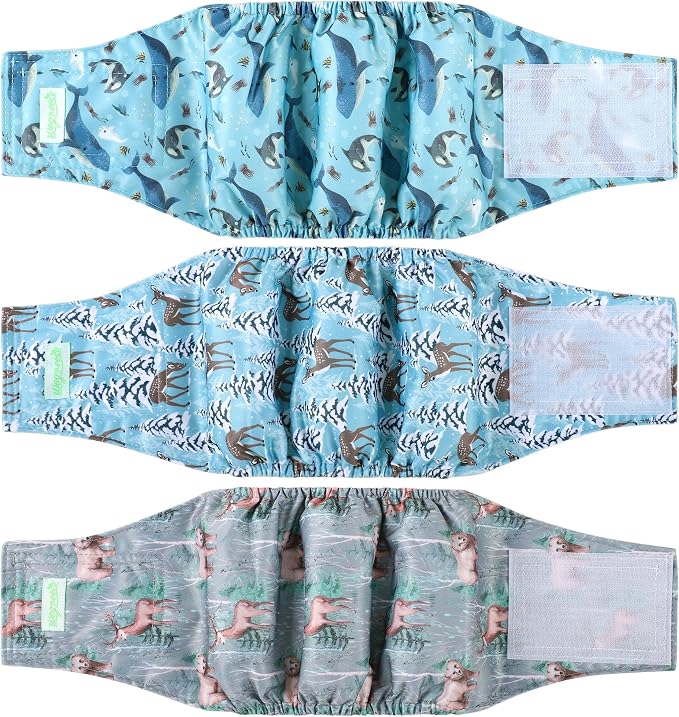 wegreeco Washable Male Dog Belly Band (Stylish Pattern) - Pack of 3 - Dog Diapers Male - Washable Male Dog Belly Wrap (Dolphins, Large)