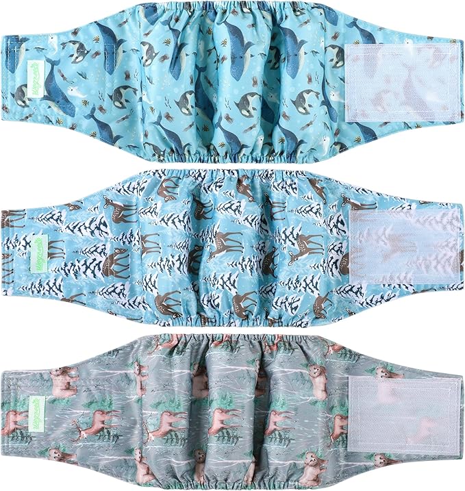wegreeco Washable Male Dog Belly Band (Stylish Pattern) - Pack of 3 - Dog Diapers Male - Washable Male Dog Belly Wrap (Dolphins, Small)