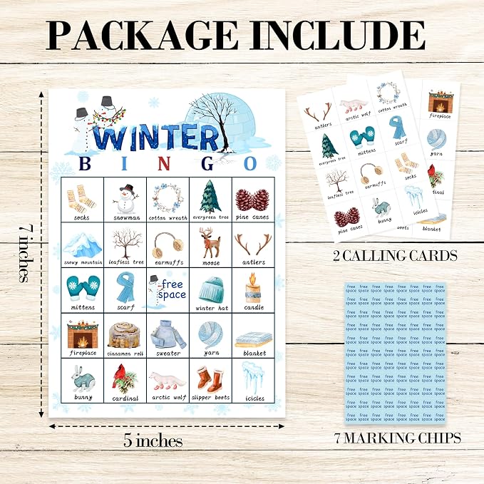 Winter Bingo Game Cards, Snowman Bingo Games for Adults, Winter Woodland Bingo Cards Supplies, Christmas Birthday Party Decor Favors, Card Gifts for Women Friends Family Holiday