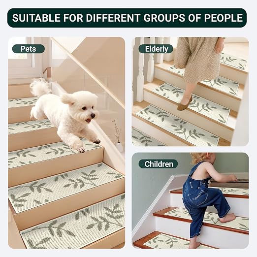 Carpet Stair Treads, Non-Slip Stair Treads for Wooden Steps Indoor | Stair Runner for Pets, Non Skid Staircase Step Treads Washable Reusable, Stair Protectors 30" x8" Set of 7, White