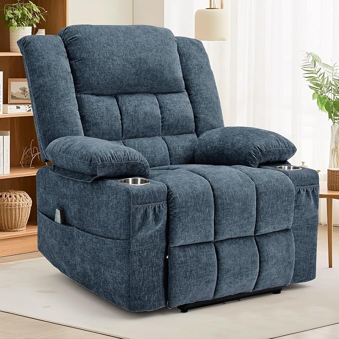 Korser Recliner Chair for Adults, Wall Hugger RV Recliner with Massage and Heating, Zero-Gravity Recliners, Electric Power Recliner Chair for Living Room, Bedroom, Home, Theater Seating (Blue)