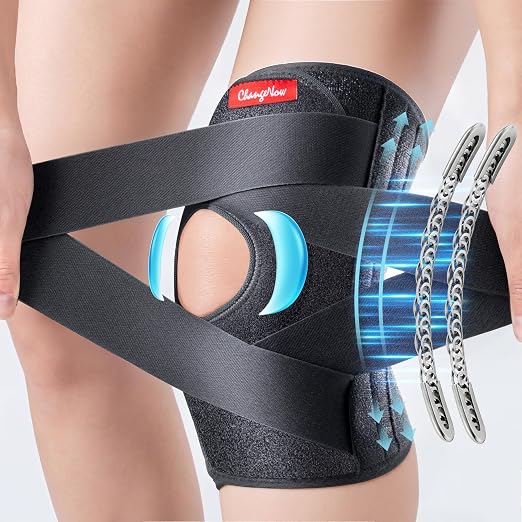 Medical-Grade Knee Brace for Women & Men,[Adjustable V-Straps & Anti-Slip] Knee Support with Side Stabilizers for Knee Pain,Meniscus Tear,ACL,MCL,Arthritis, Patella Stability for Injuries Recovery- L