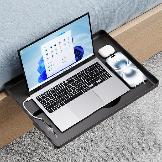 JOYMOOP Clip-On Bedside Shelf for Bunk Beds, Dorm Room Essentials, Bedside Caddy, No-Tool Install Bed Side Table Storage for Loft, Platform Beds, Nightstand Caddy for Phone, Glasses, Book, Black