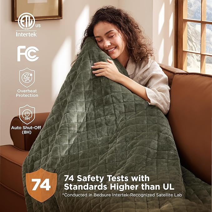 Bedsure Electric Blanket King Size - Dual Control Heated Weighted Blanket King with 10 Heat Settings, Fast Heating with 10 Time Settings (100x90 inches, Olive Green)
