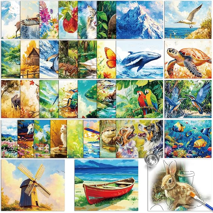 36Pcs Dementia Activities for Seniors,Reusable Water Coloring Set for Dementia Memories Activities, Adults Seniors Toys Games with Painting Brush Drawing Gifts (Mix)