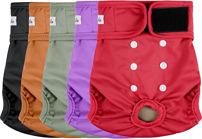Washable Female Dog Diapers (5 Pack) - Doggie Reusable Small Medium Large Dog Diapers for Doggy Puppy Female in Period - Highly Absorbent Dog Heat Panties,S Plus,Red