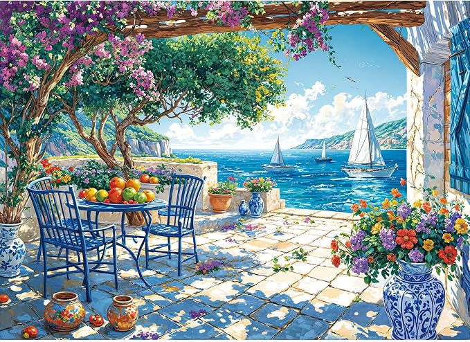 Puzzles for Adults 1000 Pieces,Summer Coast Jigsaw Puzzle with 1:1 HD Poster, Perfect Interlocking No Dust, Stress Relief Ideal Gift for Family Games