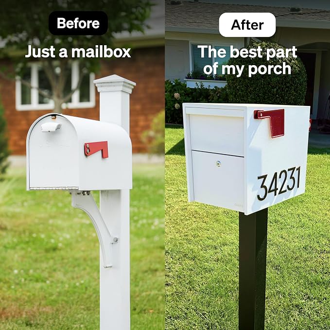 Adoorn Lockable Post Mount Mailboxes for Outside - Large Anti-Theft Locking Mailbox for Packages and Letters - Weatherproof Construction - Durable Steel - 15.5" H x 12" W x 18.5" D - White