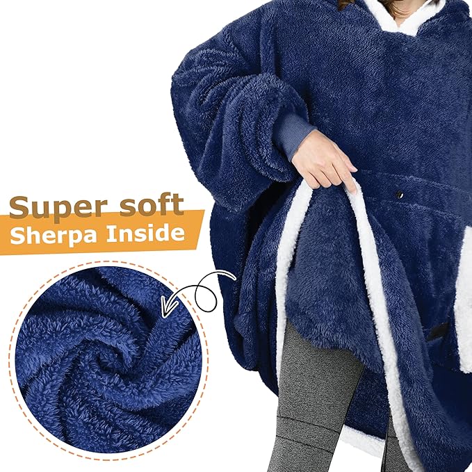 Catalonia Oversized Blanket Hoodie Sweatshirt, Wearable Sherpa Lounging Pullover for Adults Women Men