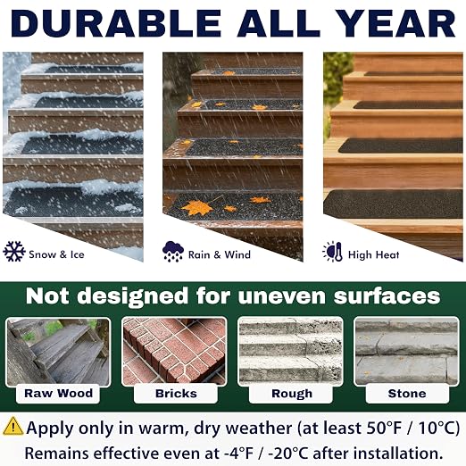 Outdoor Stair Treads Non Slip – 30" x 6" – 12-Pack Waterproof 80-Grit Grip Strips for Wooden Steps – Anti Slip & Anti Skid Step Treads – by STEPCORE