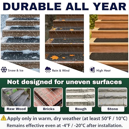 Outdoor Stair Treads Non Slip – 30" x 8" – 12-Pack Waterproof 80-Grit Grip Strips for Wooden Steps – Anti Slip & Anti Skid Step Treads – by STEPCORE