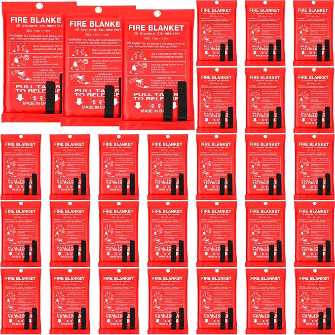 Macarrie 30 Pack Fire Blankets 39” x 39” Fire Blanket Emergency for Home and Kitchen Extinguisher Blankets Fiberglass Suppression Blanket Safety Fireproof Survival for Car Office Warehouse (Red)