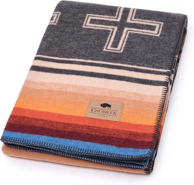 Chubbuck 100% Wool Blanket Camping (60" x 84") - Large Warm Blankets for Camping, Emergency, Outdoor Concerts and Home Use - Fire Retardant Blanket, Soft and Warm Blankets for Winter (Zion)