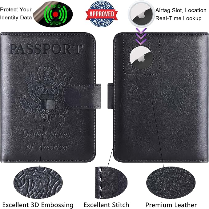 LOHASLIFE Airtag Passport Holder for Travel Essentials, Passport Cover | Wallet, Leather Rfid Blocking Card Case, Travel Accessories, Vacation Luggage Must Haves, for Men Women