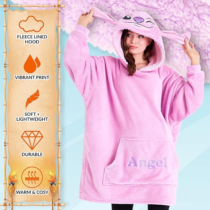 Disney Stitch Blanket Hoodie for Women Teens, Wearable Oversized Fleece Hooded Poncho with Pocket, Cozy Gifts for Women