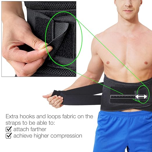 NeoTech Care Adjustable Compression Wide Back Brace Lumbar Support Belt (Charcoal, Size XXXL)